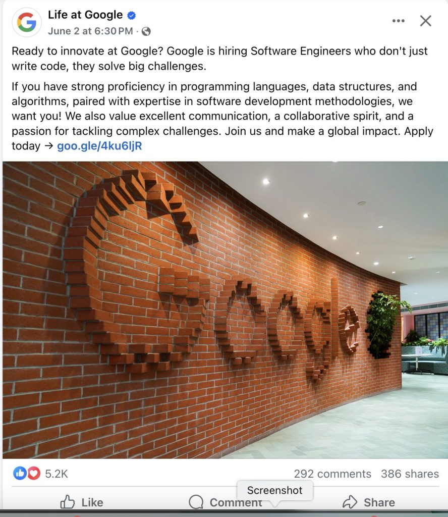 Google software engineering job